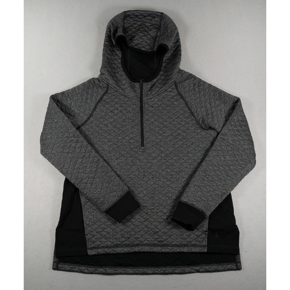 Smartwool Quilted Merino Wool Blend Quarter Zip Hoodie Gray Black Medium